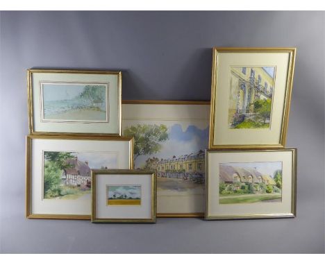 Six Watercolours of Local Interest Watercolours, including 'Chipping Campden Thatch', by B. Warren, 30 x 19 cms, 'Thatch Cott