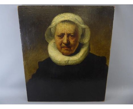 Artist Unknown, An Antique Oil on Canvas, said to be a portrait of 'Rembrandt's Mother', approx 55 x 63 cms, this painting ha