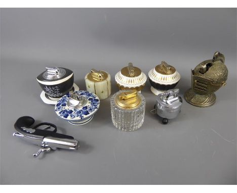 A Collection of Vintage Table Cigarette Lighters, including five Calibri lighters, (two Spode bone china, a Carlton Ware hand