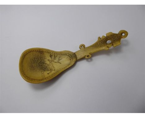 An Antique Scrimshaw Tea Caddy Spoon, with simple decoration.&nbsp;