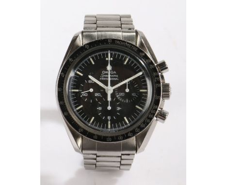 An Omega Speedmaster Professional gentleman's stainless steel wristwatch, movement no. 39183713, circa 1979, the signed black