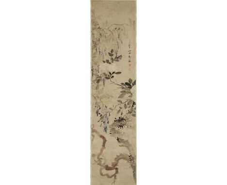 ATTRIBUÉ A ZOU YIGUI (1686-1772)GlycineATTRIBUTED TO ZOU YIGUI (1686-1772)Wisteria Ink and pigment on paper, hanging scroll, 