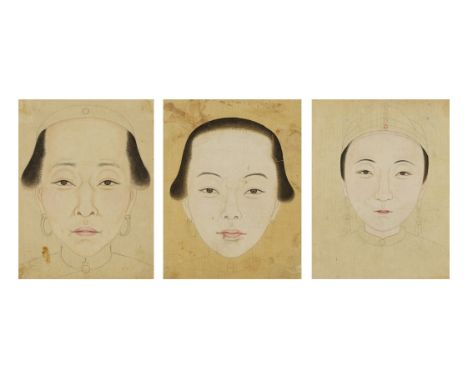TROIS ESQUISSES DE PORTRAITS D'ANCÊTRESXIXe siècleTHREE ANCESTOR PORTRAIT SKETCHES 19th centuryInk and pigment on paper, each