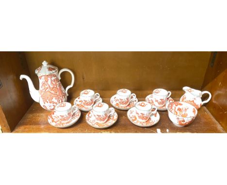 Royal Worcester bone china coffee set, printed with dragons 