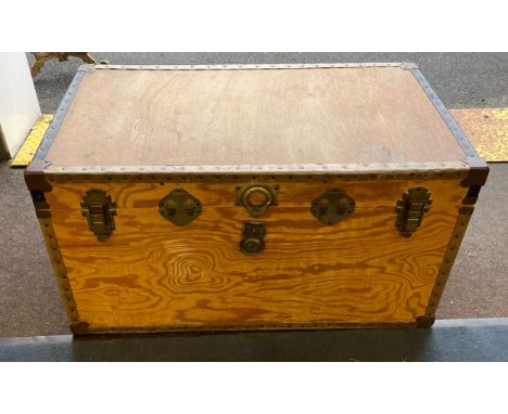 Wooden travel trunk measures approx 20 inches tall 36 wide and 20 inches deep 