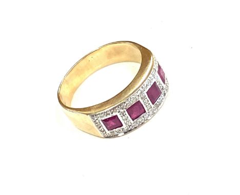 9ct gold diamond and ruby ring, approximate weight 4.9g, UK size Q, overall good condition 