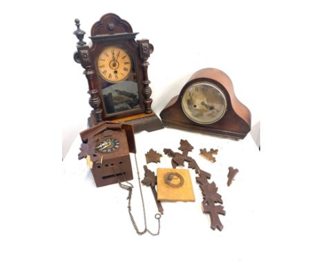 2 Vintage mantel clocks, cuckoo clock, all untested, 
