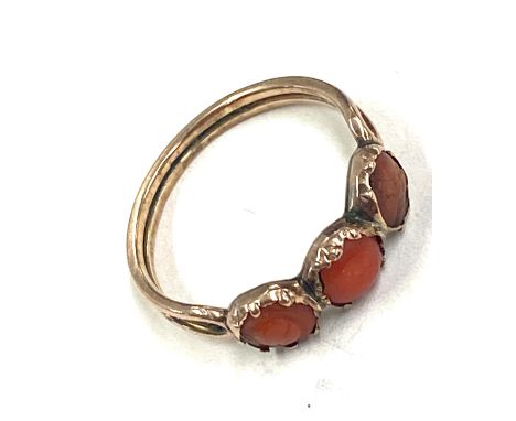 Georgian unmarked gold ring set with coral 