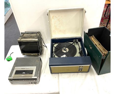 Sony solid state Vintage tv, Ferguson star VHS player and a record player and records 