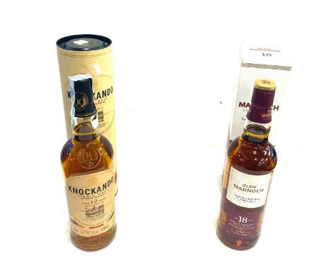 2 Boxed bottles of whiskey includes Knockando single malt whiskey and Glen Marnoch Highland single malt scotch whiskey 