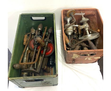 Selection of vintage tools to include drills, grease guns etc 