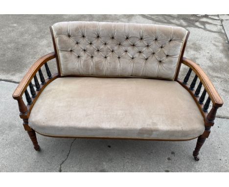 Mahogany edwardian salon sofa measures approx 32 inches tall 48inches wide 20 inches deep 