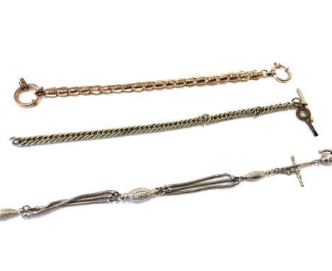 2 Silver coloured metal Albert chain, gold coloured Albert chain 