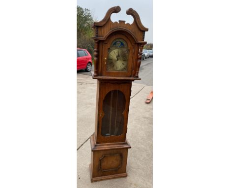 Vintage oak cased mood dial grandfather clock 