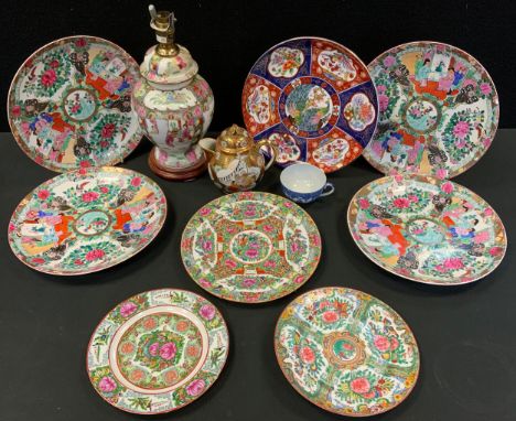 Oriental Ceramics - 20th century Cantonese plates;  a modern Cantonese side light;  Imari plate;  etc 