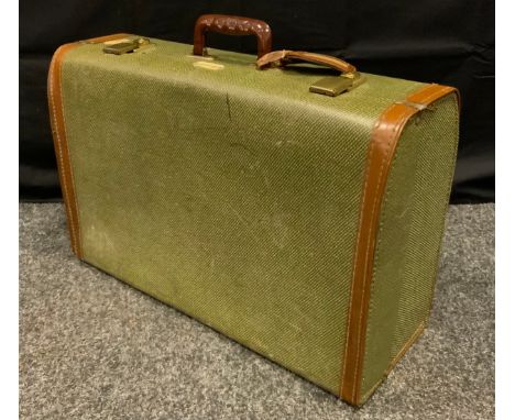 A Vintage Fender edge suitcase, in green, with tan leather trim. 