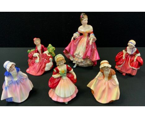 A Royal Doulton Figure, Lydia, Hn 1908; others Southern Belle, Hn2229, Goody Two Shoes , Hn 2037, Valerie Hn 2107, Dinky Do, 