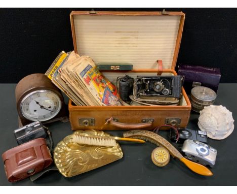 A Kodak 1A autographic folding camera, original card slip case; others Kershaws 110 ;  Enfield mantel clock silver plated swi