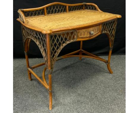 Vintage French/Italian rattan wicker bamboo desk or dressing table, 100cm wide x 60cm deep x 90cm tall. 