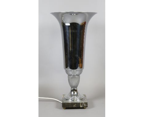 An Art Deco chrome lamp engraved R.C. Renacourt fluted design and granite base.