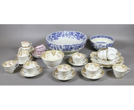 A lot of ceramics including an early C19th part tea service decorated with gilt and coloured enamels, along with a Aynsley pa