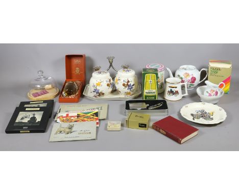 A group of household items to include a boxed jaffe rose paperweight, Sadler ginger jars, cauldron tray, cheese dish and cove