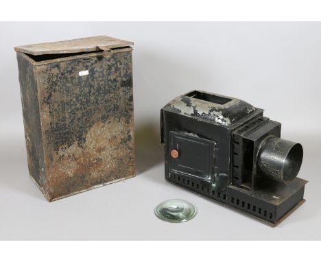 A cased magic lantern slide projector.