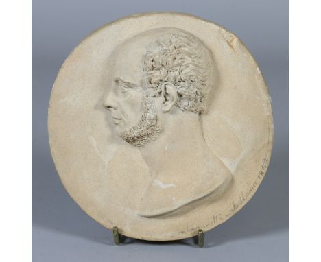 A 19th century terracotta relief portrait plaque inscribed Simonetti.F (indistinct) 1842.