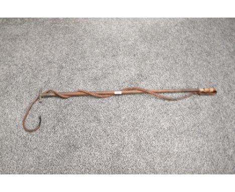 A plaited leather riding crop having metal hammer top, L93cm