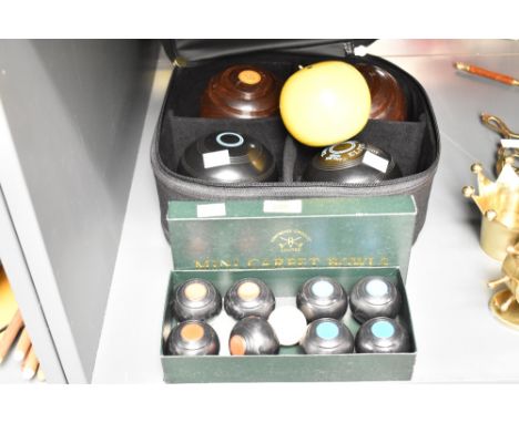 A set of 8 Townsend Croquet mini carpet bowls with box, sold together with a Prohawk bag and various balls
