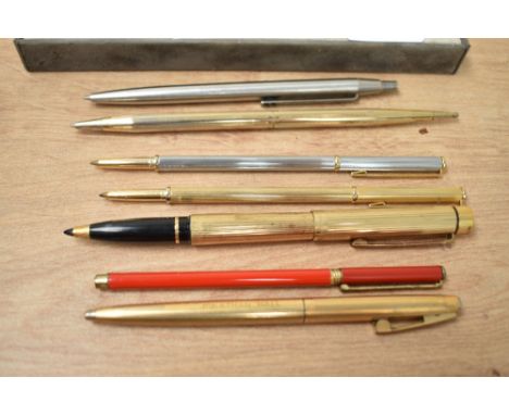 A selection of ballpoint pens including Waterman Targa Slim in gold and silver Sheaffer Rollerball and ballpoint etc