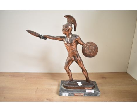 A Hellenic Art Warrior Gladiator sculpture raised on a marble base, h33.5cm