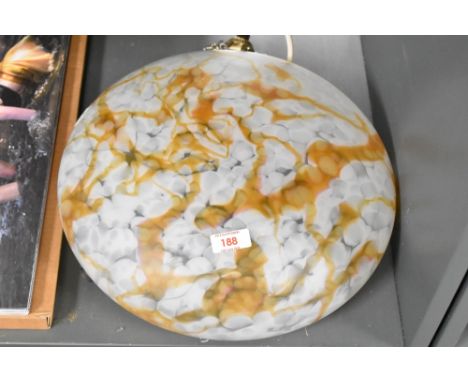 An Art Deco style mottled glass plafonnier light shade, w36cm