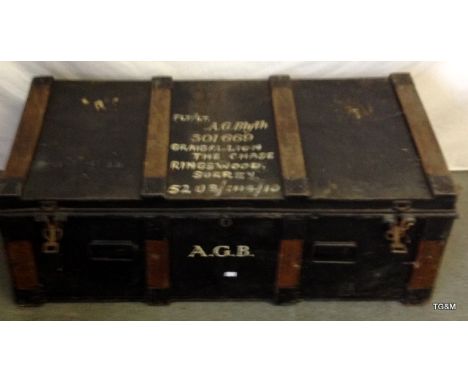 A metal ammunition trunk marked A G B&nbsp;