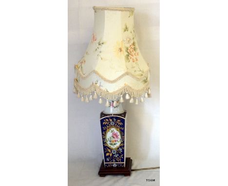 Porcelain hand painted table lamp with shade decorated with flowers 