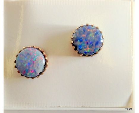 a pair of 9ct gold and opal effect earrings