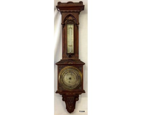 A Mahogany cased wall mounted Barometer Thermometer 