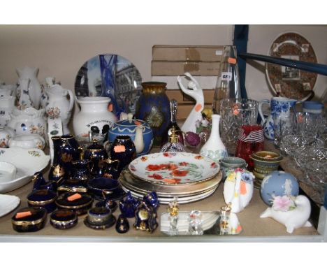 VARIOUS CERAMICS AND GLASS, to include Limoges trinkets, Caithness scent, cranberry jug, Copeland Spode teapot etc