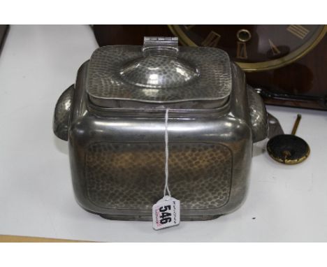 AN ART DECO DON PEWTER TWIN HANDLED CADDY, with hinged lid, height approximately 13cm x length 19cm