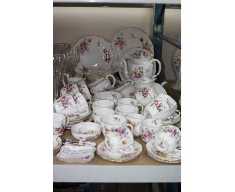 ROYAL CROWN DERBY 'DERBY POSIES' TEA/COFFEEWARES, to include coffee pot, small teapot, teastrainers (x2), etc (70 pieces)