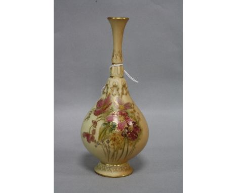 A ROYAL WORCESTER BOTTLE VASE, floral decoration on blush ivory ground, H304 green backstamp and Rd.No.519792, height approxi