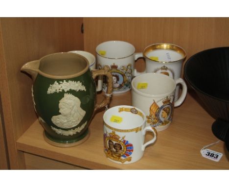 A COPELAND LATE SPODE COMMEMORATIVE JUG, 'Victoria Queen and Empress, Diamond Jubilee 1897', together with six other Royal Co