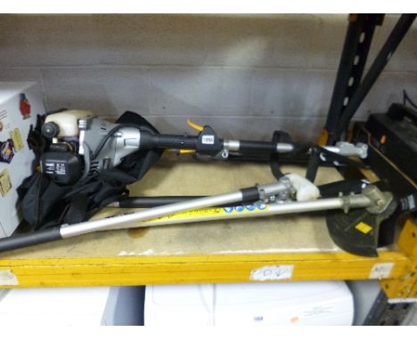 A TITAN 25CC FOUR IN ONE GARDEN MULTI TOOL, including a hedge trimmer, mini chainsaw, strimmer, etc
