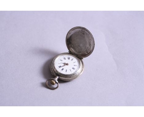 A LADIES FULL HUNTER SILVER POCKET WATCH, white enamel face, cased marked c.800 HE & F