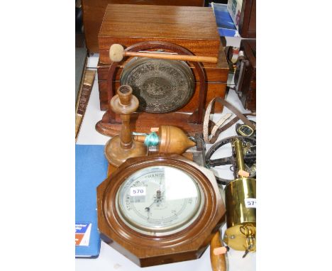 A R.S. COMPENSATED PRECISION BAROMETER, an Envoy guillotine, a dinner gong, writing slope (missing interior) and three other 