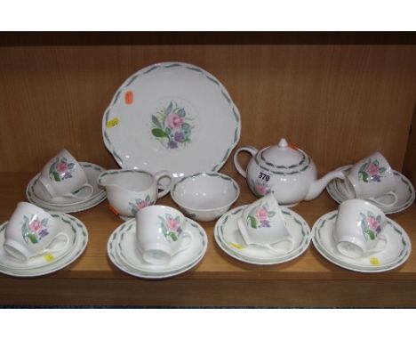 SUSIE COOPER 'FRAGRANCE' TEAWARES, to include teapot, milk jug, sugar, cake plate, six cups, six saucers, six plates