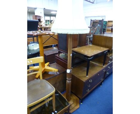 AN OAK STANDARD LAMP WITH SHADE