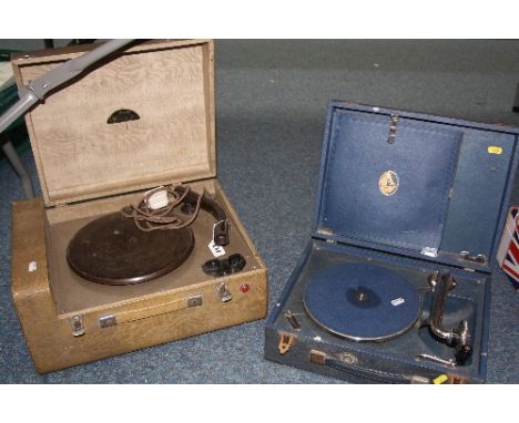 TWO EARLY RECORD PLAYERS, A Collaro De-Luxe Microgramme and a blue wind -up 'His Masters Voice' record player
