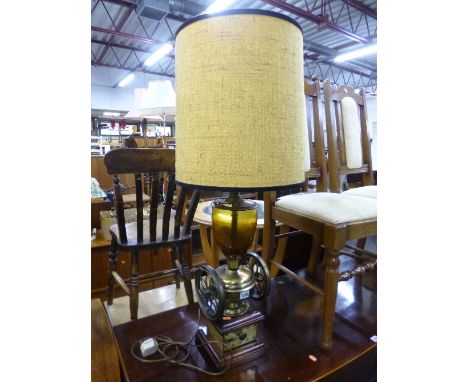 A LARGE TABLE LAMP, modelled as a coffee grinder with shade