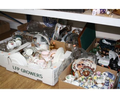 SIX BOXES AND LOOSE CERAMICS, GLASS, TAPESTRY, etc, to include empty bottles Barbera D'Asti shaped as World Cup trophy for It